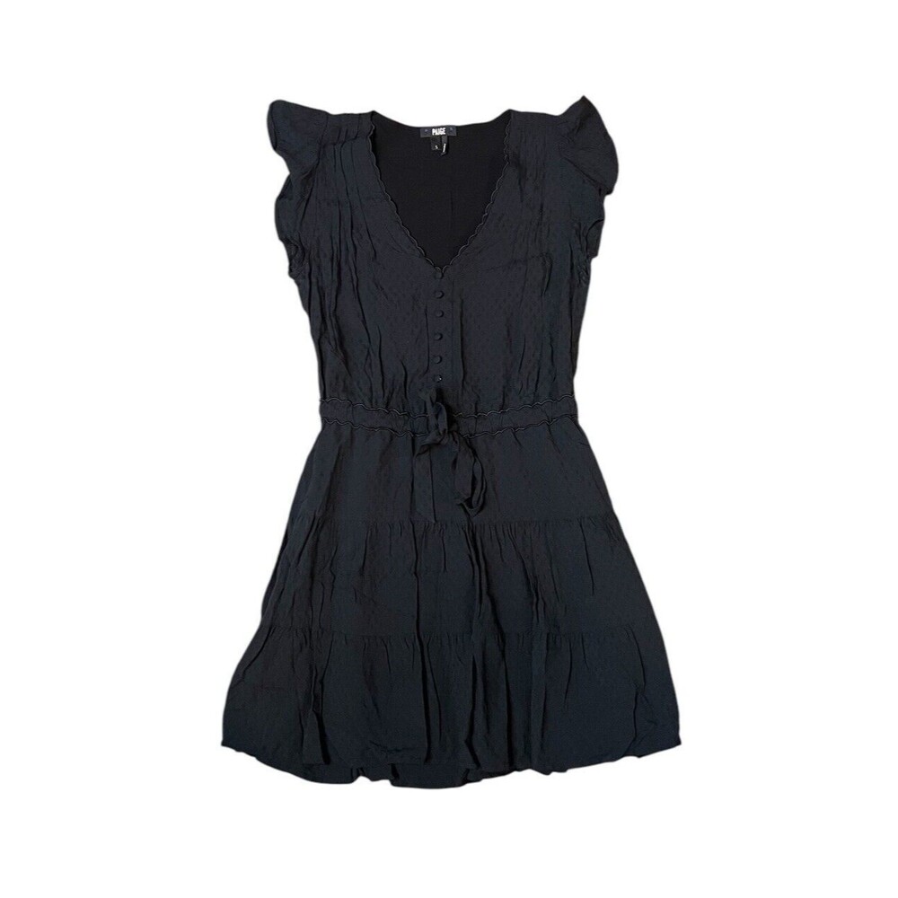 Paige Black Paradis‎ V-Neck Pullover Ruffle Mini Dress Sz Small Anthropologie
